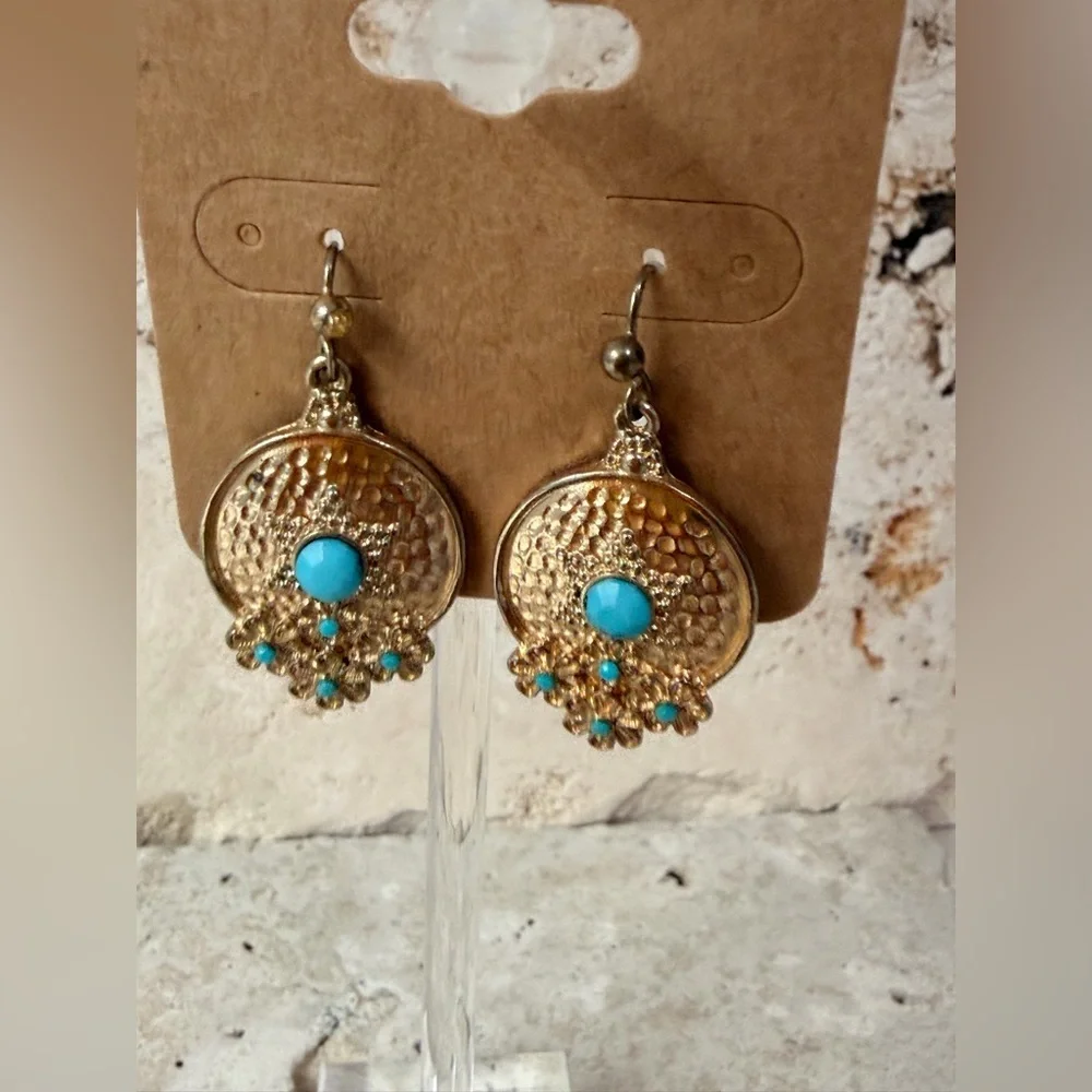 Gold & Turquoise Dangle Earrings | Boho Chic Statement Jewelry